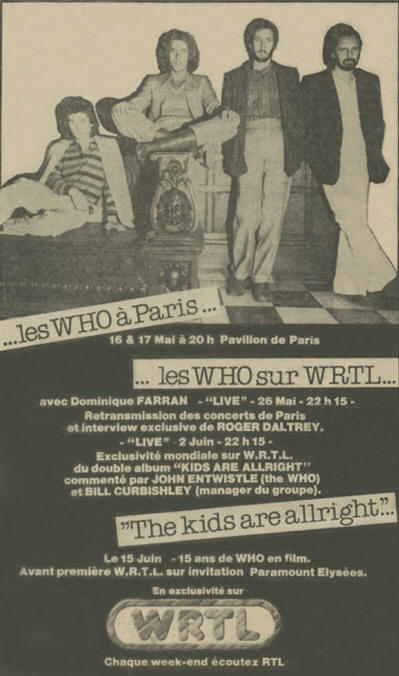 Les Who A Paris - May, 1979 France Ad