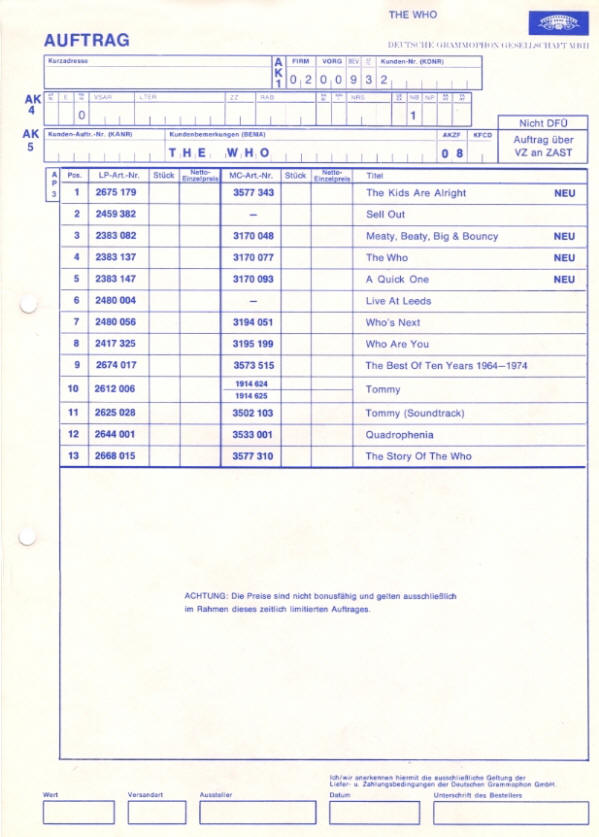 The Who - Germany - 1979 LP Catalogue