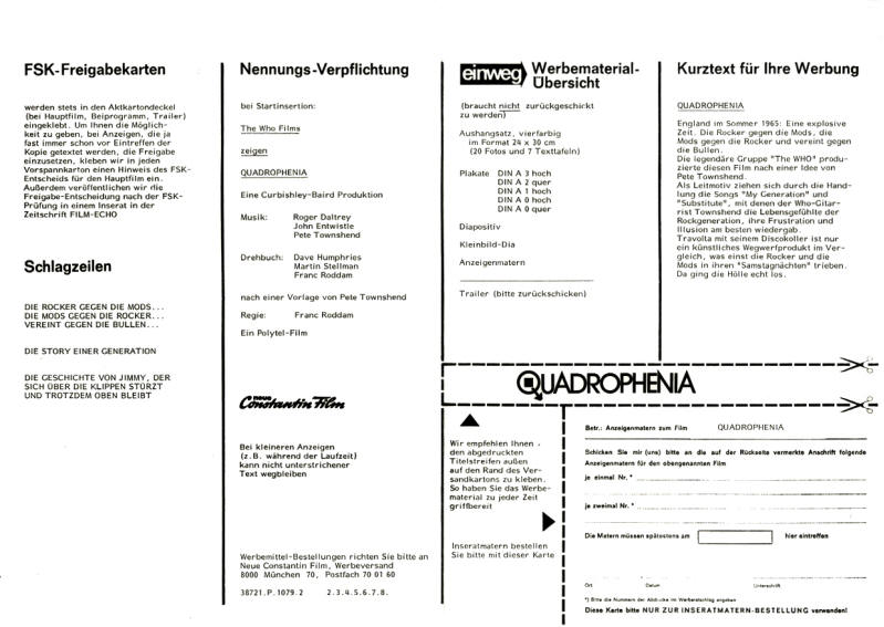 The Who - Germany - 1979 Quadrophenia Press Kit