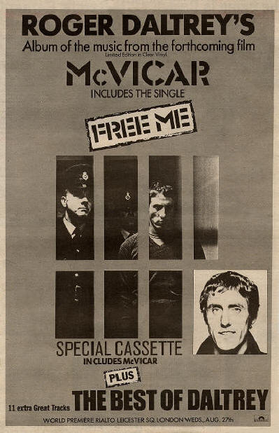 Roger Daltrey -McVicar / Free Me / The Best Of Roger Daltrey - 1980 UK