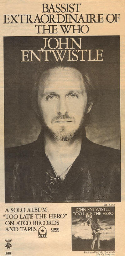 John Entwistle - Too Late The Hero - 1981 USA