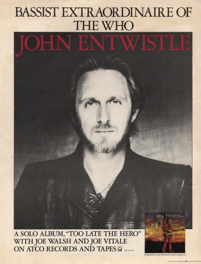John Entwistle - Too Late The Hero - 1981 USA