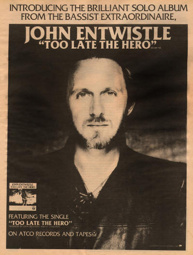 John Entwistle - Too Late The Hero - 1981 USA