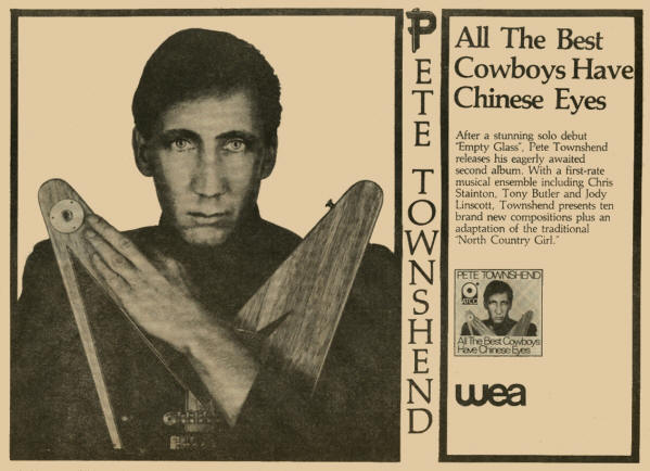 Pete Townshend - All The Best Cowboys Have Chinese Eyes - 1982 New Zealand Ad