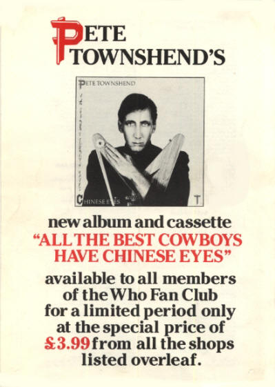 Pete Townshend - All The Best Cowboys Have Chinese Eyes - 1982 UK Fan Club