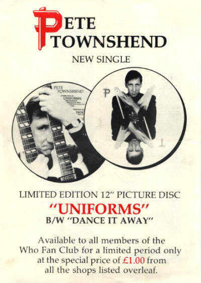 Pete Townshend - Uniforms - 1982 UK Fan Club
