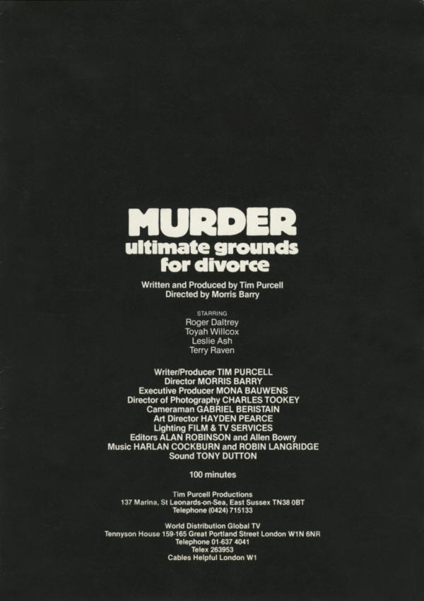 Roger Daltrey - Murder: Ultimate Grounds For Divorce - 1984 UK Press Kit