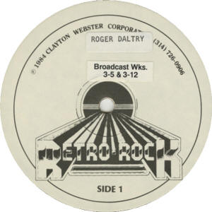 Roger Daltrey - Retro Rock - For Broadcast 03-05-84 & 03-12-84 - Radio Show - LP - Promo