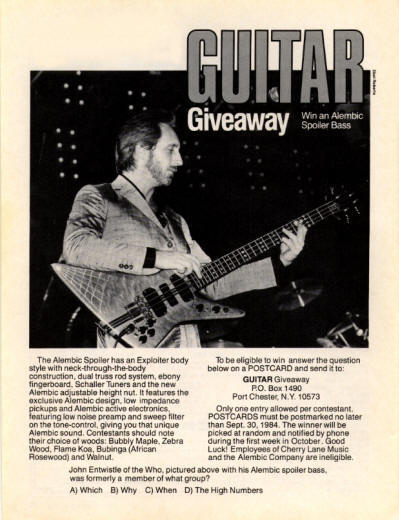 John Entwistle - Guitar Giveaway - 1984 USA