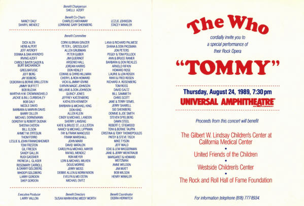 The Who - Tommy at The Universal Amphitheatre - August 24, 1989 USA Flyer