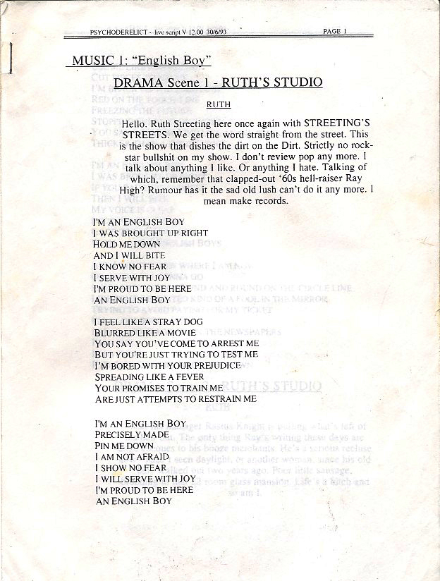 Pete Townshend - Script for "Psychoderelict"