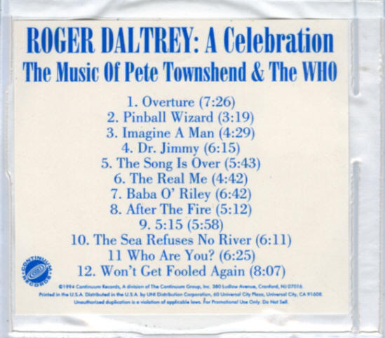 Roger Daltrey - A Celebration - 1994 USA Press Kit
