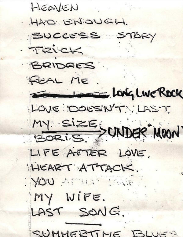 John Entwistle Band - 1996 USA Setlist