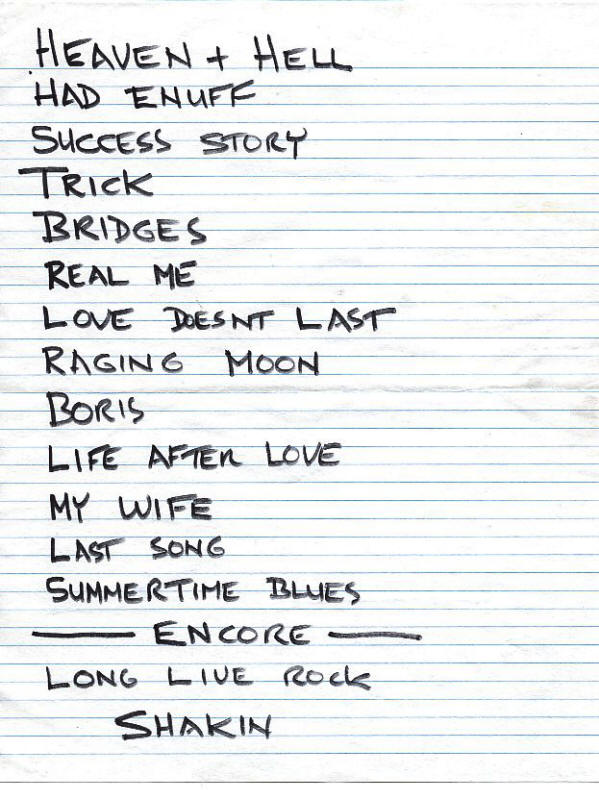 John Entwistle Band - 1996 USA Setlist