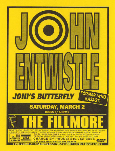 John Entwistle - The Fillmore West - 1996 USA (Handbill)