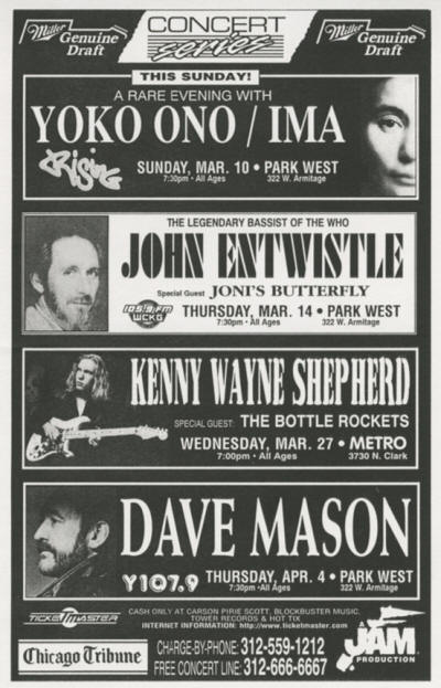 John Entwistle - Park West - Chicago, IL - March 14, 1996 USA Flyer