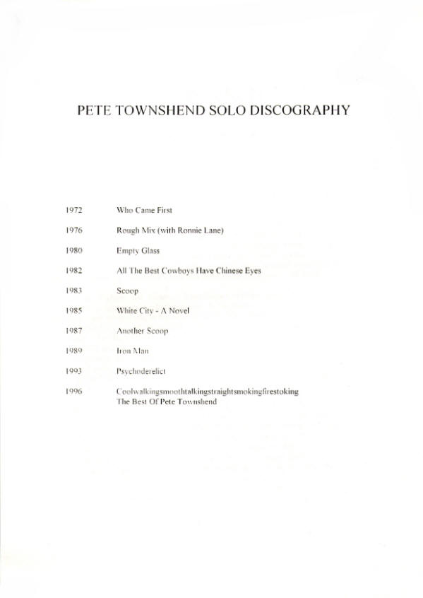 Pete Townshend - The Best Of Pete Townshend - UK - 1996 Press Kit