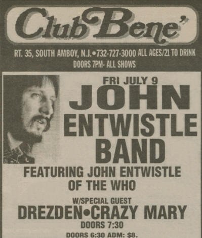 John Entwistle - Club Bene - South Amboy, NJ - July 9, 1999 USA