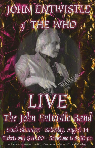 John Entwistle - Sands Casino - Peshawbetown, MI - August 14, 1999 UK (Promo)