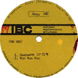 The Who - Heatwave / Run Run Run - 1966 UK 10" 45 (Acetate)
