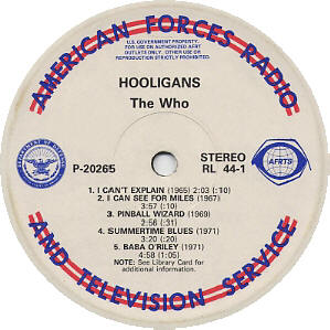 The Who - Hooligans - AFR Radio - LP - 1981 - USA