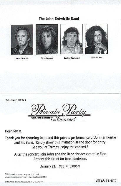 John Entwistle Party / Concert - January 21, 1996