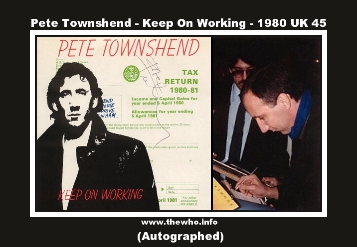Pete Townshend - Keep On Working -1980 UK 45 (Autographed)
