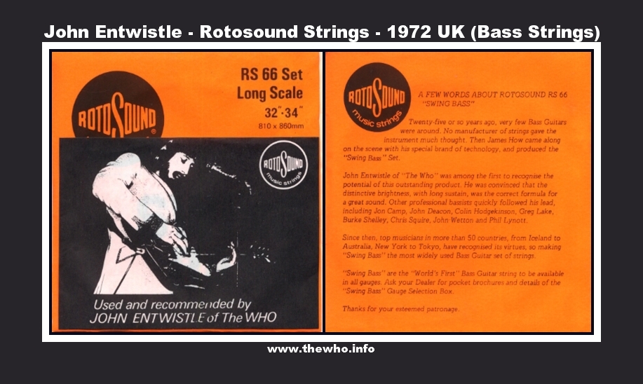 John Entwistle - Rotosound Strings - 1972 UK (Bass Strings)