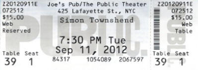 Simon Townshend: Live at Joe's Pub, New York City - September 11, 2012