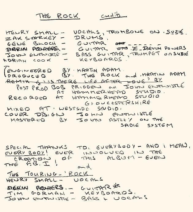 John Entwistle - The Rock - Hand Written Liner Notes