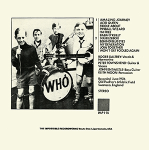 The Who - Backstage Pass - 06-12-76 -  LP (Back Cover)