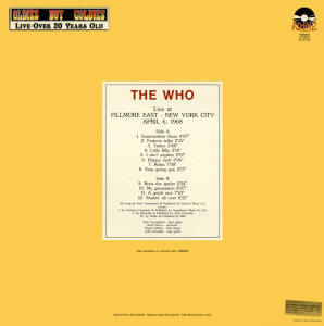 The Who - Live At The Fillmore East - New York City - April 6, 1968 - LP