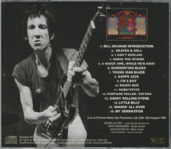 The Who - Fillmore West 1968 3rd Night - CD (Back Cover)
