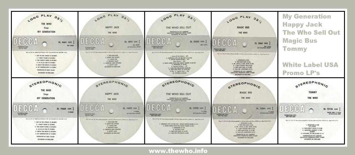 The Who - Decca White Label LP Promos - 1966 to 1969