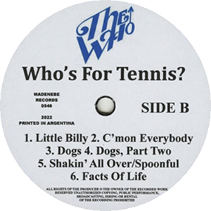 The Who - Who's For Tennis? - LP (B Side Label)