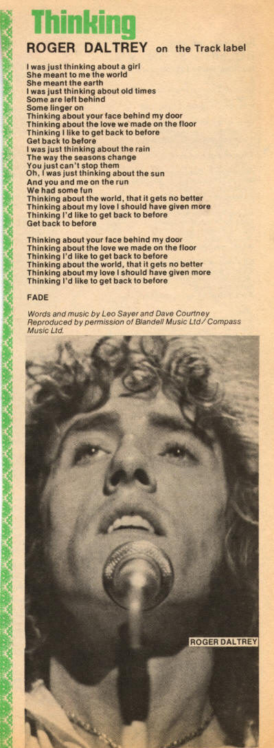 Roger Daltrey - Thinking - 1973 Lyrics